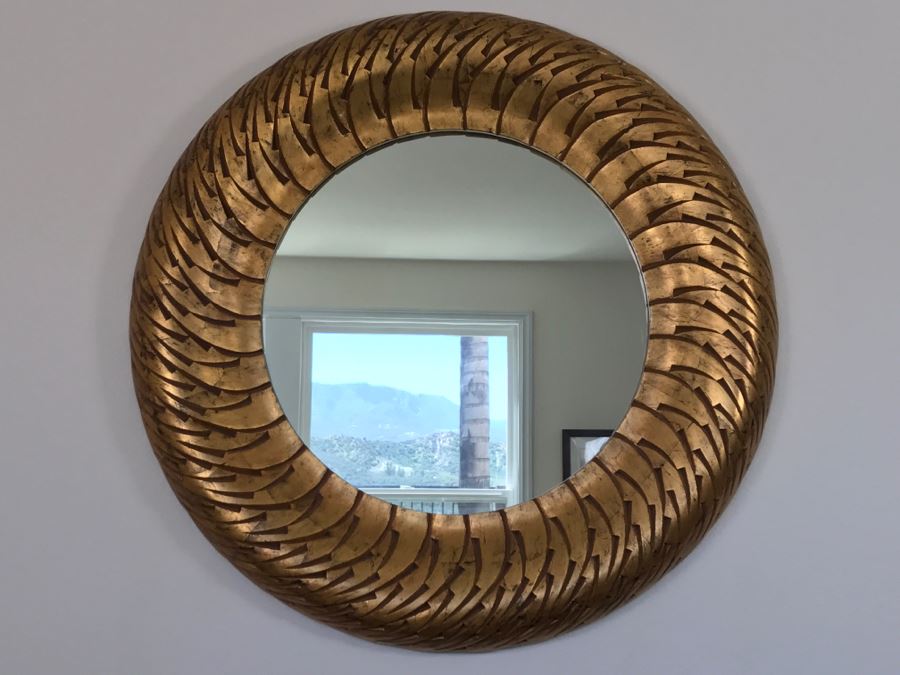 Large Round Gilded Wooden Designer Mirror 4'R [Photo 4]
