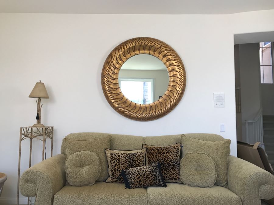 Large Round Gilded Wooden Designer Mirror 4'R [Photo 2]
