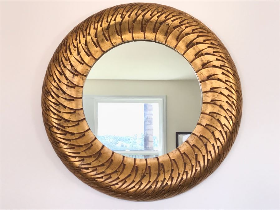 Large Round Gilded Wooden Designer Mirror 4'R