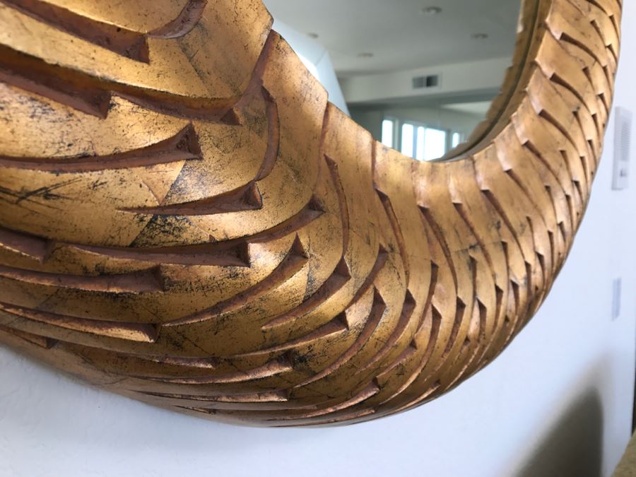 Large Round Gilded Wooden Designer Mirror 4'R [Photo 5]