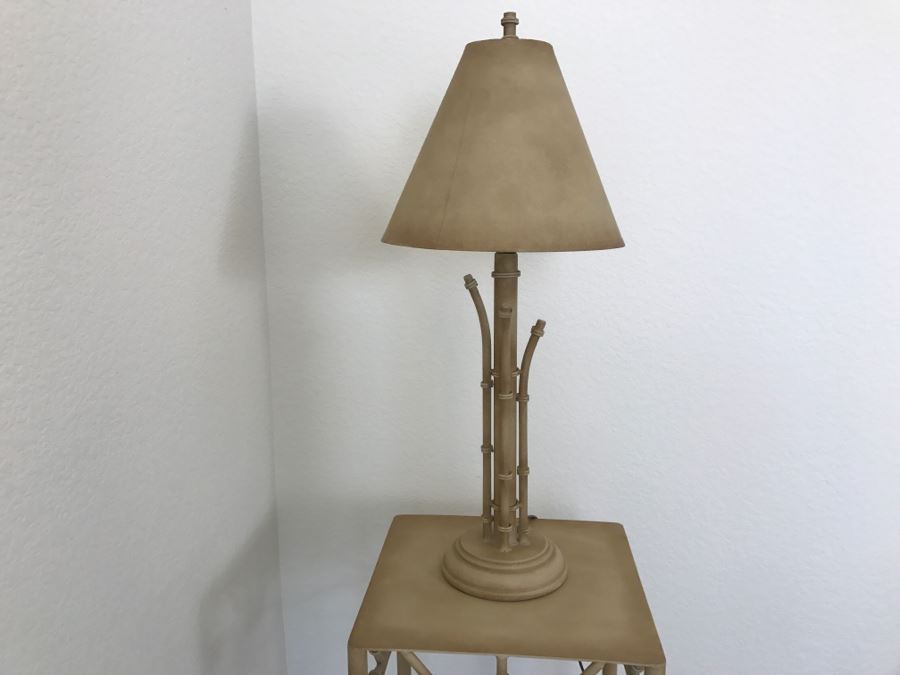 Metal Bamboo Motif Table With Matching Table Lamp 42'H X 12'W [Photo 5]