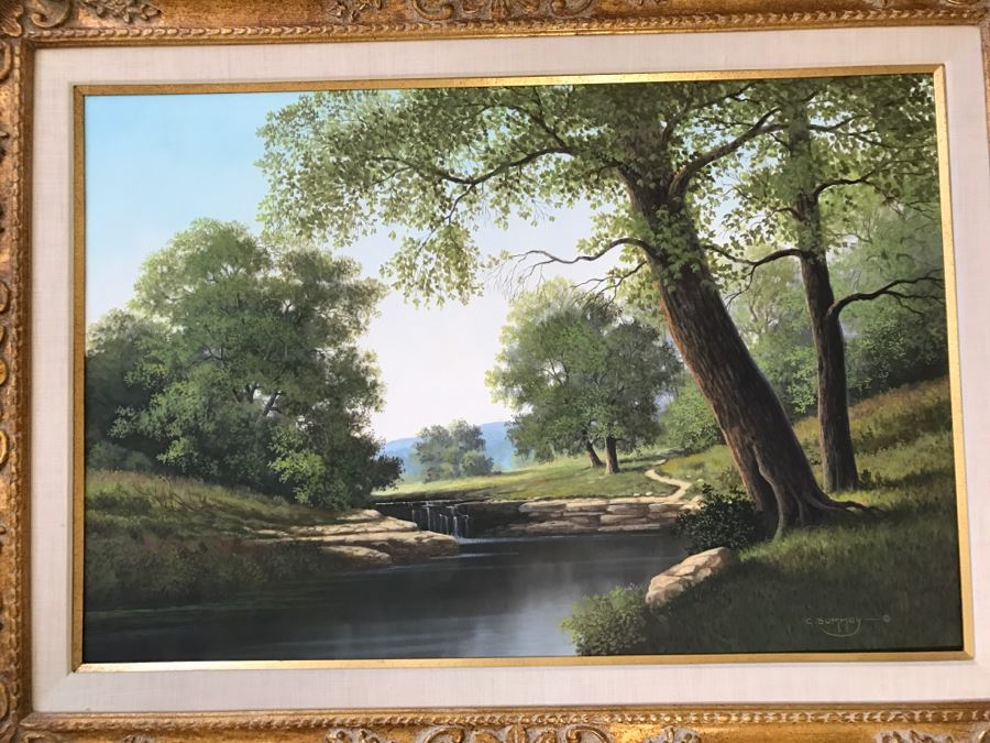 Original Plein Air Landscape Oil Painting By Charles C Summey (Born 1936) In Stunnning Gilt Frame 36' X 24' [Photo 4]