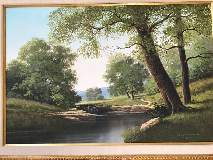 Original Plein Air Landscape Oil Painting By Charles C Summey (Born 1936) In Stunnning Gilt Frame 36' X 24' [Photo 5]