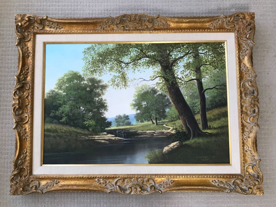 Original Plein Air Landscape Oil Painting By Charles C Summey (Born 1936) In Stunnning Gilt Frame 36' X 24' [Photo 1]