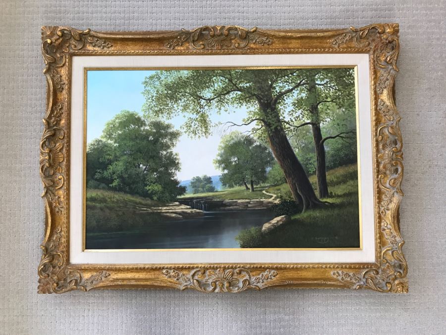 Original Plein Air Landscape Oil Painting By Charles C Summey (Born 1936) In Stunnning Gilt Frame 36' X 24' [Photo 2]
