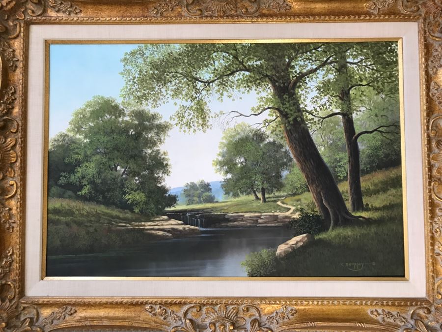 Original Plein Air Landscape Oil Painting By Charles C Summey (Born 1936) In Stunnning Gilt Frame 36' X 24' [Photo 3]