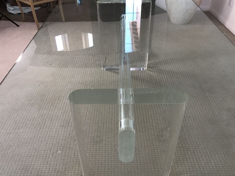 Signed Mid-Century Modern Karl Springer Lucite Dining Table With Glass Top Retails $15,000 4' X 8' [Photo 17]