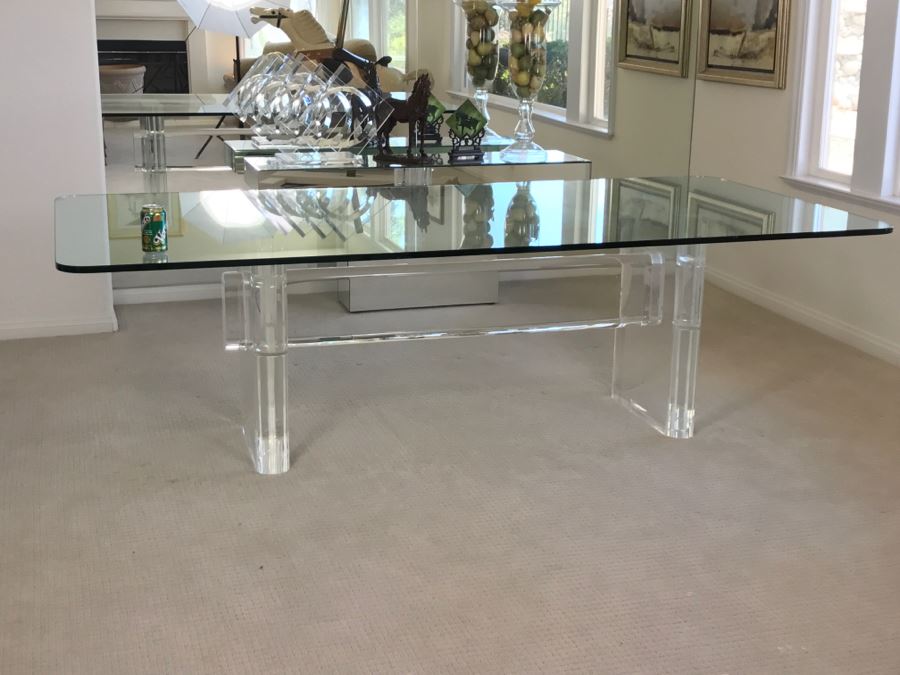 Signed Mid-Century Modern Karl Springer Lucite Dining Table With Glass Top Retails $15,000 4' X 8' [Photo 14]