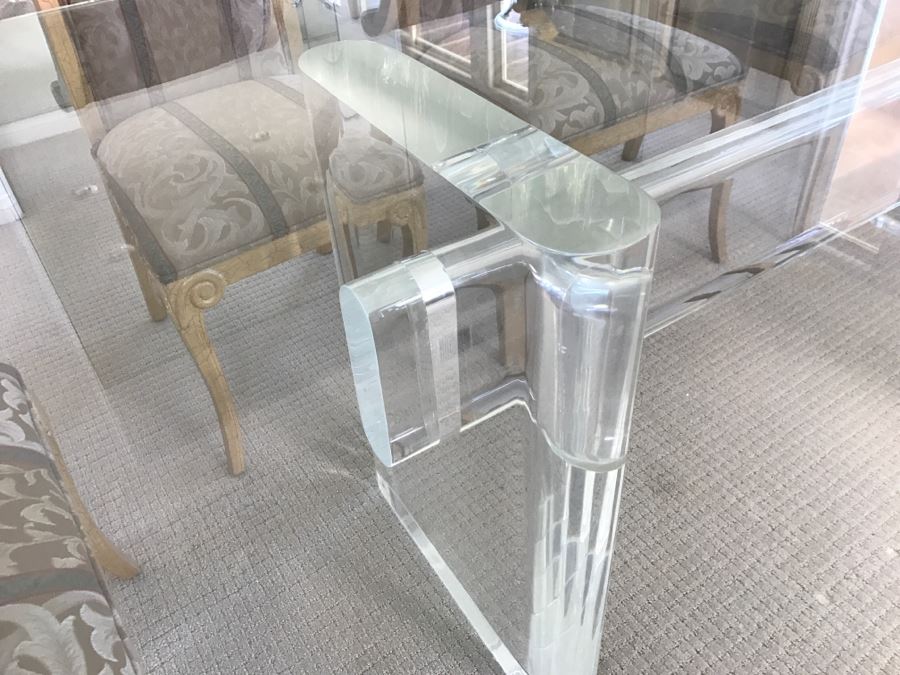 Signed Mid Century Modern Karl Springer Lucite Dining Table With