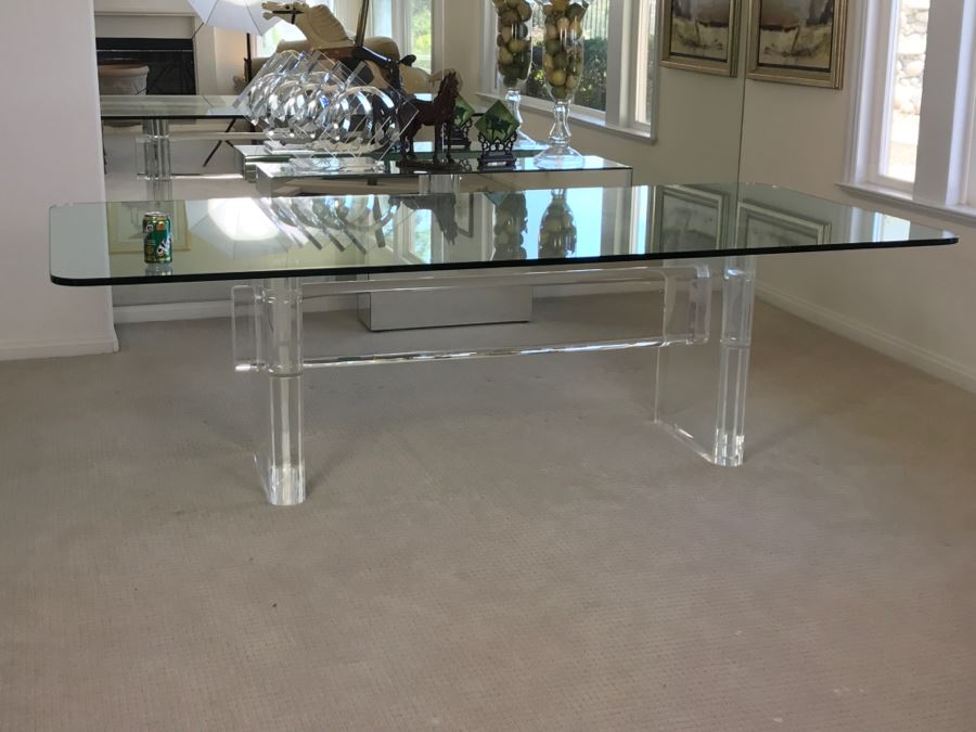 Signed Mid-Century Modern Karl Springer Lucite Dining Table With Glass Top Retails $15,000 4' X 8' [Photo 13]