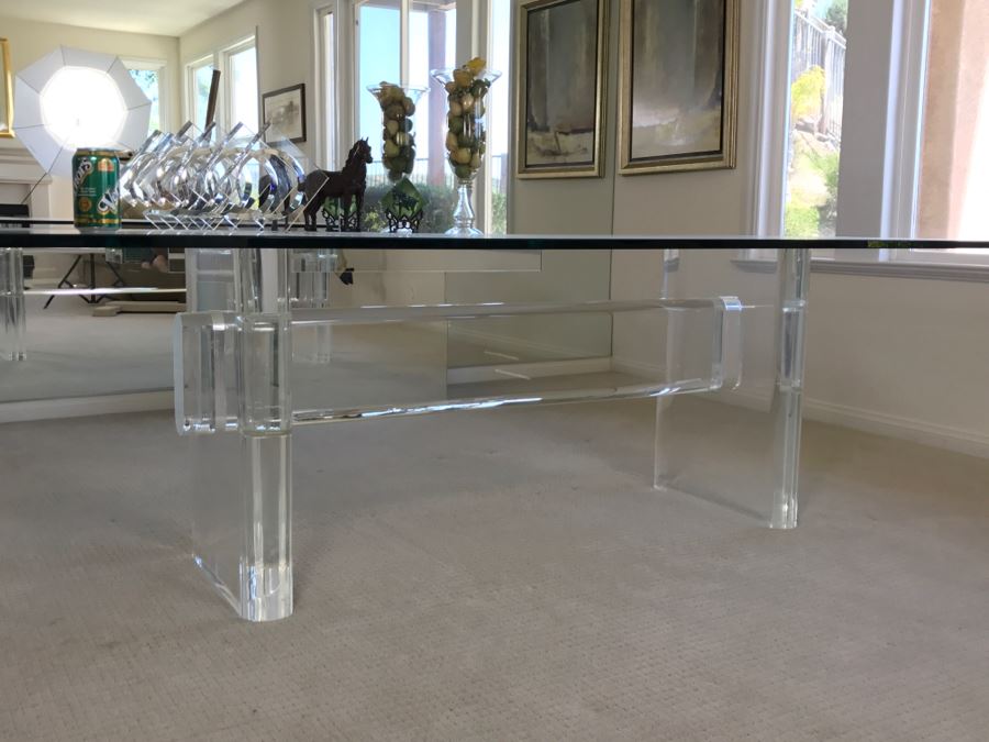 Signed Mid-Century Modern Karl Springer Lucite Dining Table With Glass Top Retails $15,000 4' X 8' [Photo 12]