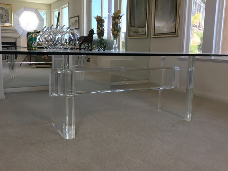 Signed Mid-Century Modern Karl Springer Lucite Dining Table With Glass Top Retails $15,000 4' X 8' [Photo 11]