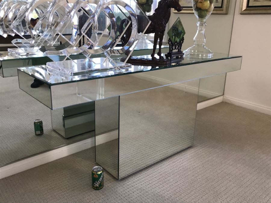 Mirrored Modernist Console Table 60'W X 16'D X 26.5'H [Photo 2]