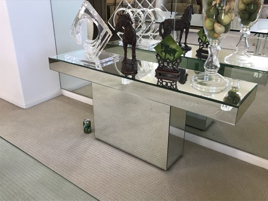 Mirrored Modernist Console Table 60'W X 16'D X 26.5'H [Photo 1]