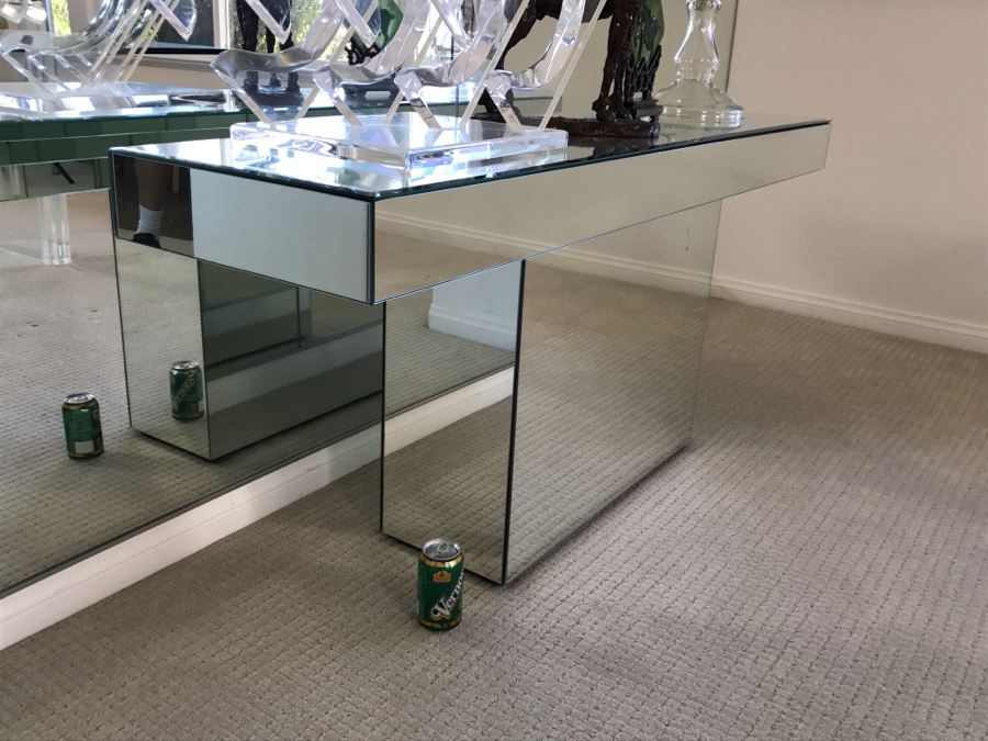 Mirrored Modernist Console Table 60'W X 16'D X 26.5'H [Photo 4]
