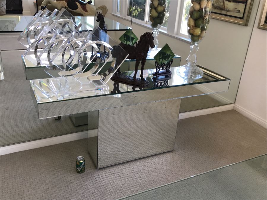Mirrored Modernist Console Table 60'W X 16'D X 26.5'H [Photo 6]