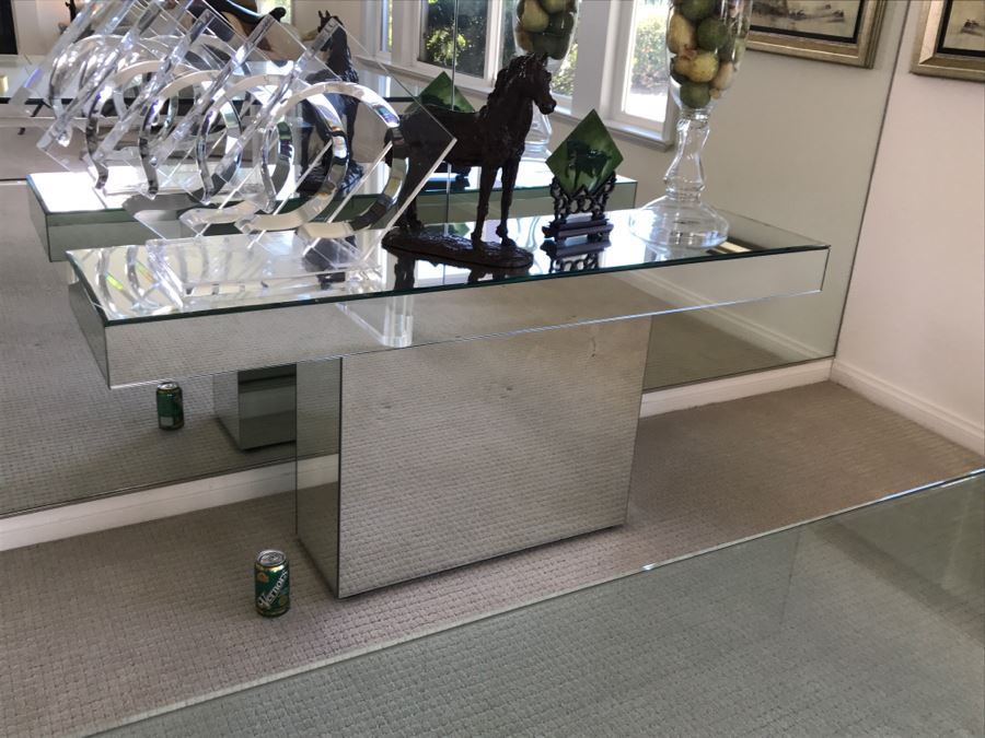 Mirrored Modernist Console Table 60'W X 16'D X 26.5'H [Photo 5]