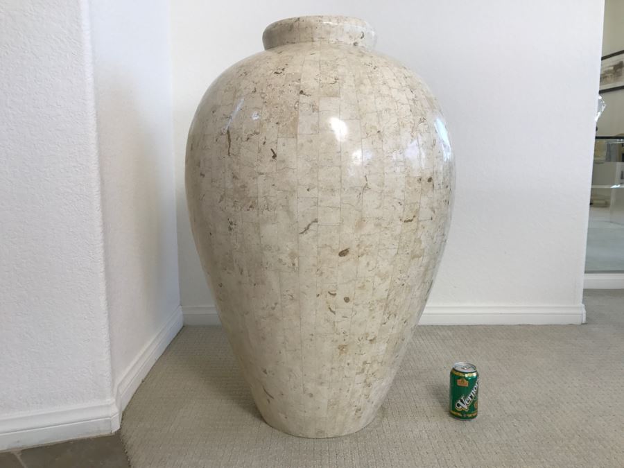 Large 3 Foot Decorative Stone Veneer Vase Made In The Philippines For Mission Furniture Los Angeles