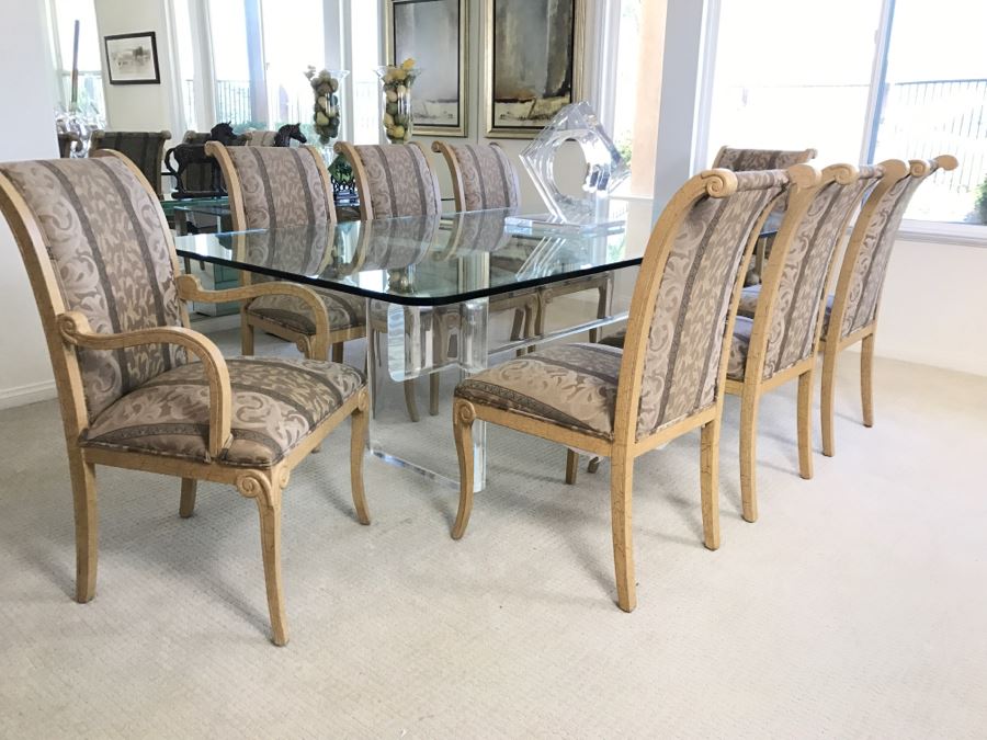 Set Of (8) Dining Room Wooden Upholstered Chairs - Two Are Armchairs (Does Not Include Table) [Photo 7]