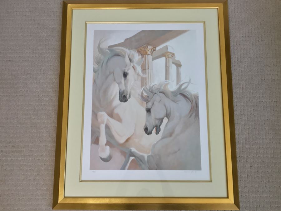Carolyne Hawley Limited Edition Print Of White Horses 86 Of 350 Hand Signed By Artist 33' X 39' [Photo 2]