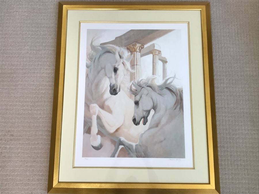 Carolyne Hawley Limited Edition Print Of White Horses 86 Of 350 Hand Signed By Artist 33' X 39'
