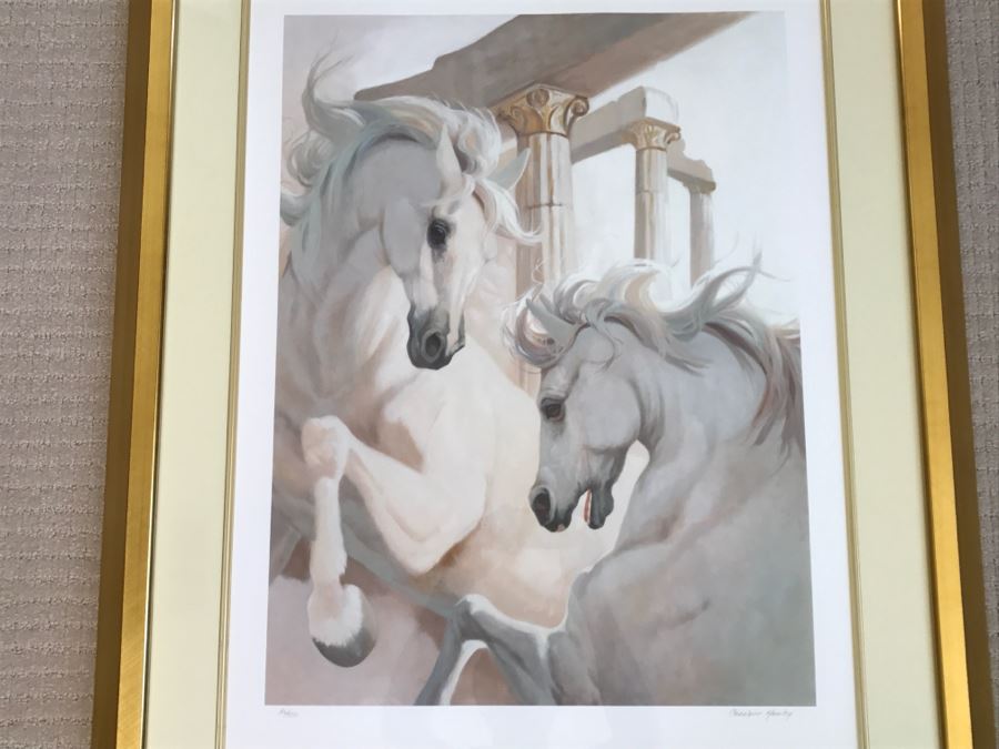 Carolyne Hawley Limited Edition Print Of White Horses 86 Of 350 Hand Signed By Artist 33' X 39' [Photo 4]