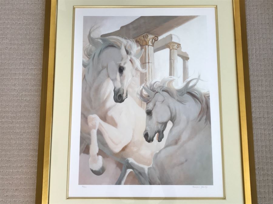 Carolyne Hawley Limited Edition Print Of White Horses 86 Of 350 Hand Signed By Artist 33' X 39' [Photo 3]