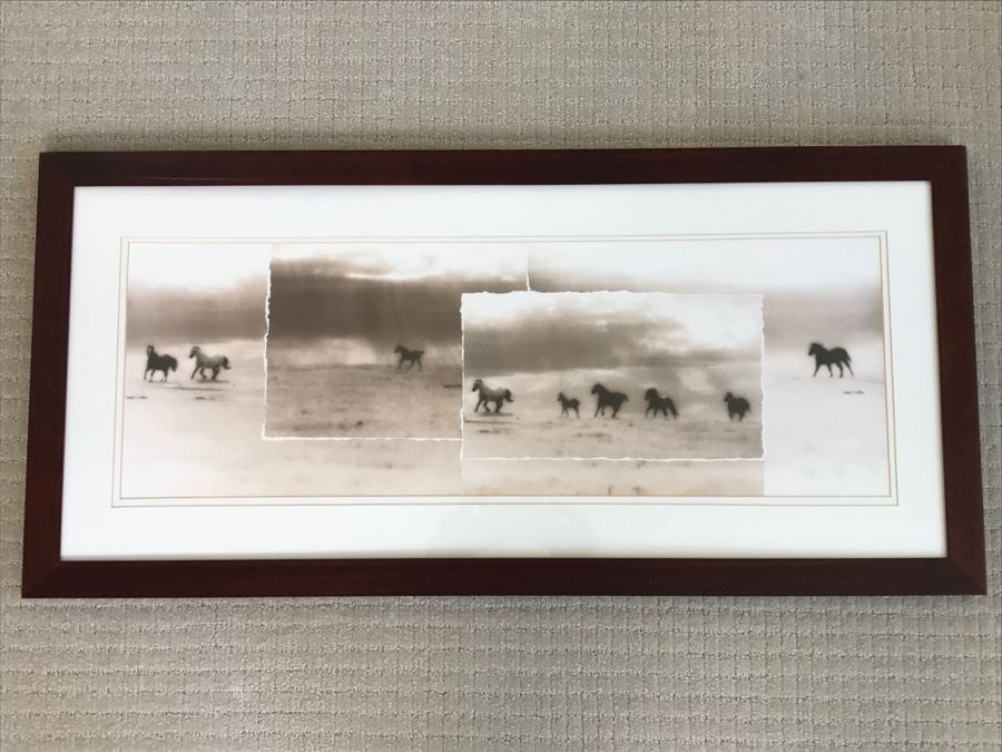 Framed Decorative Print Of Horses Running Through Field