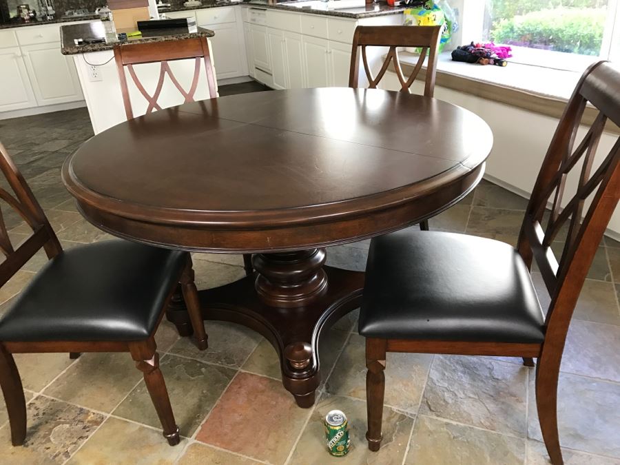 Round Pedestal Dining Table With (4) Chairs Includes One Leaf 52'R [Photo 7]