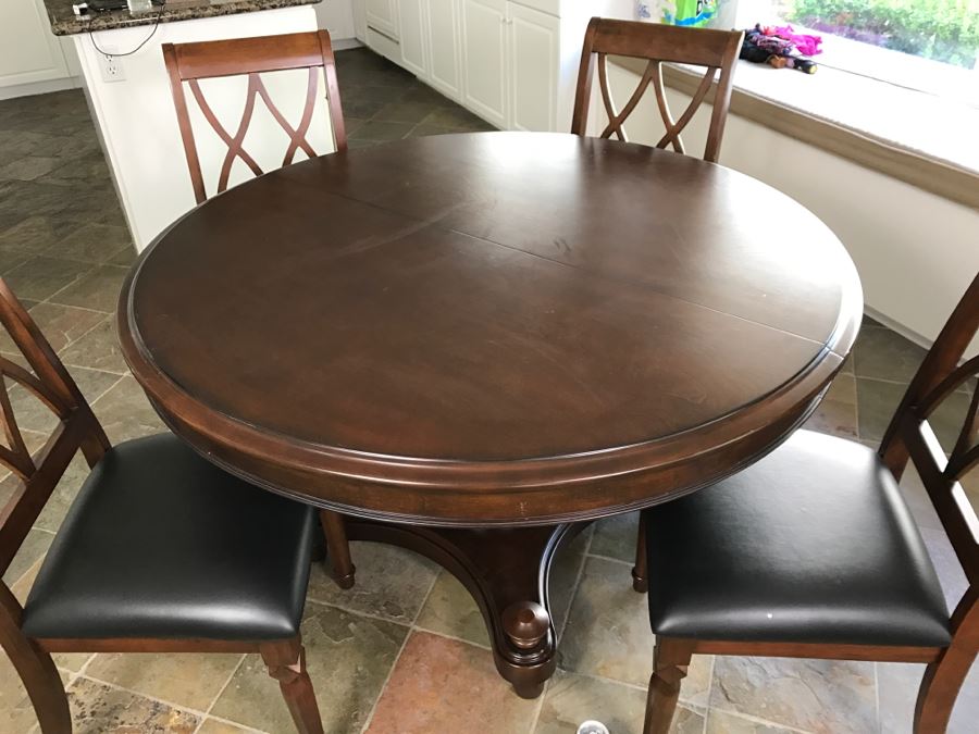 Round Pedestal Dining Table With (4) Chairs Includes One Leaf 52'R [Photo 6]