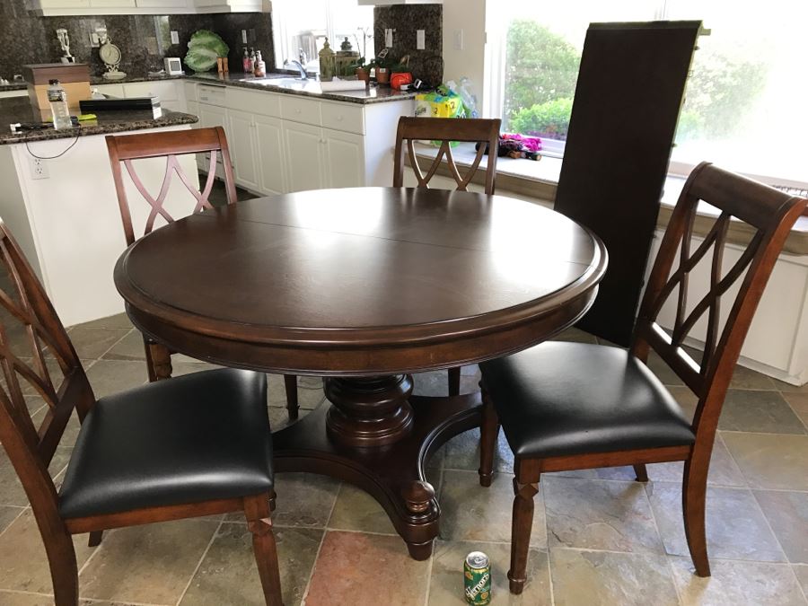 Round Pedestal Dining Table With (4) Chairs Includes One Leaf 52'R [Photo 2]