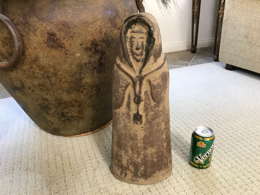 Two Large Statues And A Large Designer Pot With Metal Handles And Faux Flowers [Photo 2]