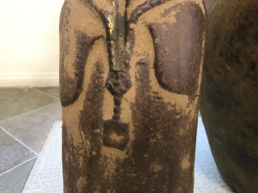 Two Large Statues And A Large Designer Pot With Metal Handles And Faux Flowers [Photo 12]