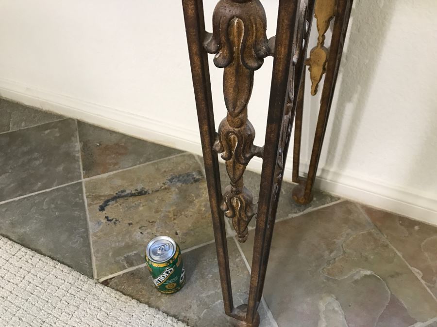 Metal Sofa Console Table With Map Design On Top By Magnussen Presidential Furniture, Pair Of Star Candle Holders And Decorative Plate With Stand [Photo 7]