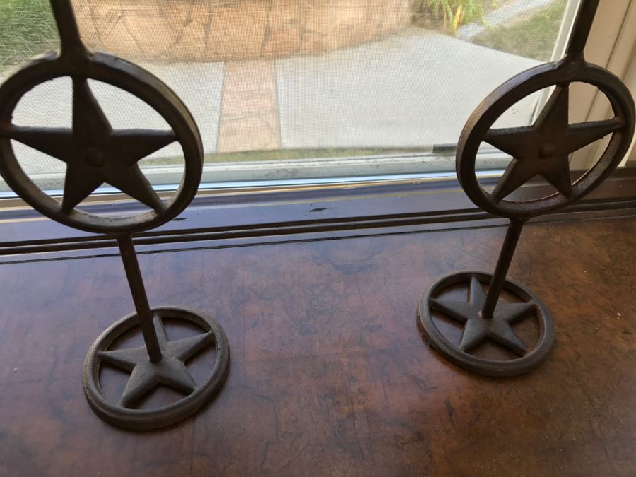 Metal Sofa Console Table With Map Design On Top By Magnussen Presidential Furniture, Pair Of Star Candle Holders And Decorative Plate With Stand [Photo 10]