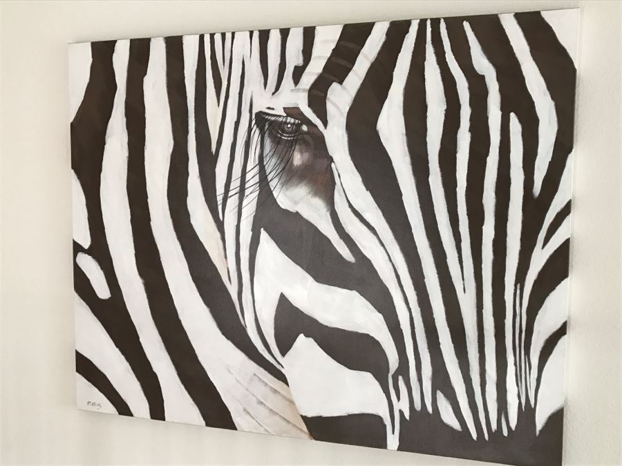 Large Z Gallerie Canvas Zebra Print By R. Atkins Retails $349 48 X 60 [Photo 2]