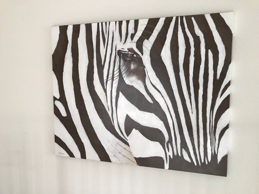Large Z Gallerie Canvas Zebra Print By R. Atkins Retails $349 48 X 60 [Photo 1]