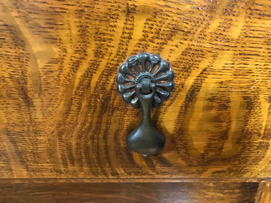 Antique Tiger Oak Dresser With Beveled Glass Mirror [Photo 9]