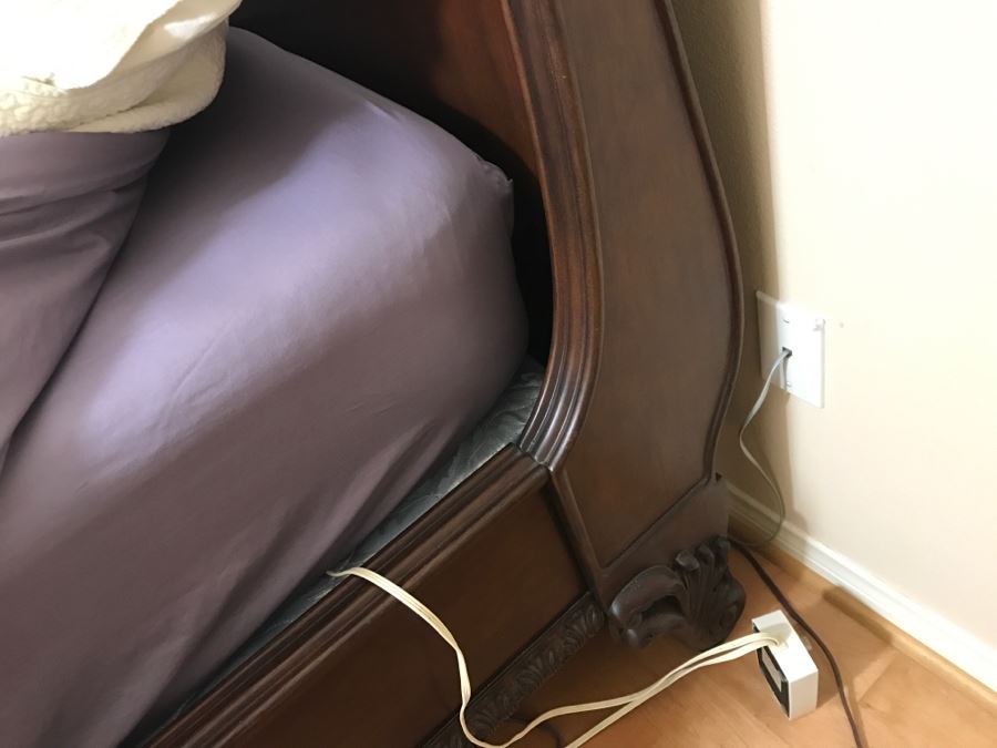 Solid Wood Queen Size Sleigh Bed With Queen Mattress And Boxspring Plus Bedding [Photo 8]