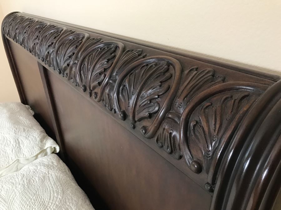 Solid Wood Queen Size Sleigh Bed With Queen Mattress And Boxspring Plus Bedding [Photo 7]