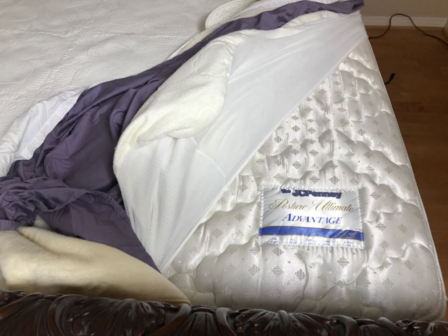 Solid Wood Queen Size Sleigh Bed With Queen Mattress And Boxspring Plus Bedding [Photo 11]