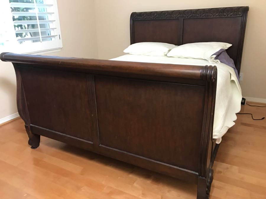 Solid Wood Queen Size Sleigh Bed With Queen Mattress And Boxspring Plus