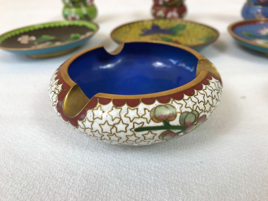 Chinese Cloisonne Lot With Dishes, Salt Shakers And Ashtrays [Photo 3]