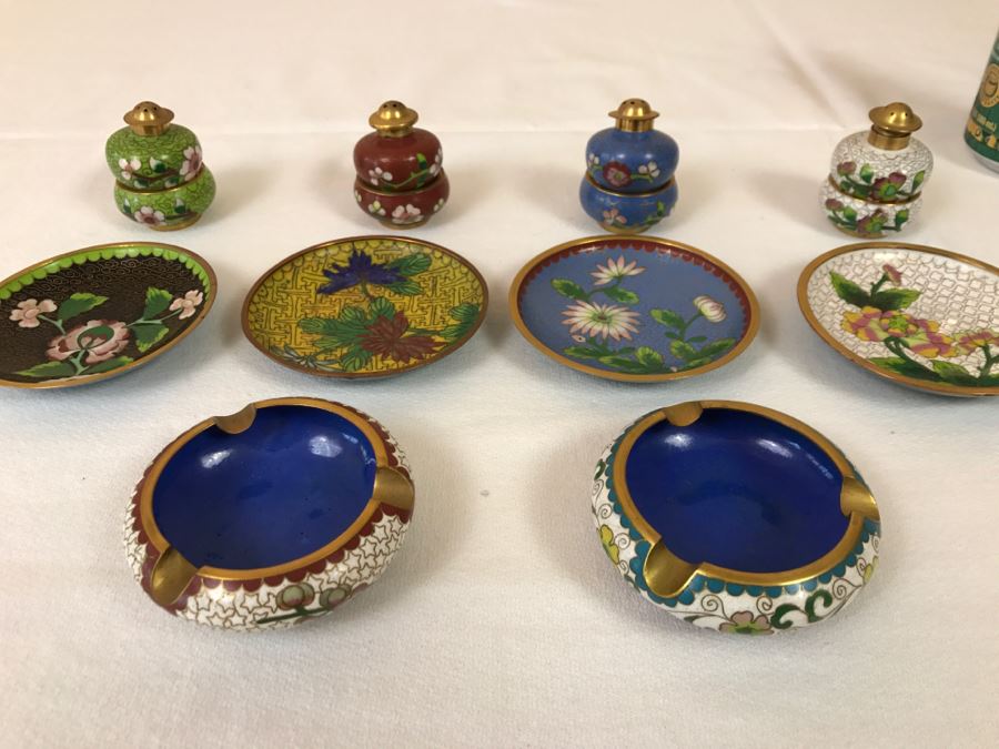 Chinese Cloisonne Lot With Dishes, Salt Shakers And Ashtrays [Photo 2]