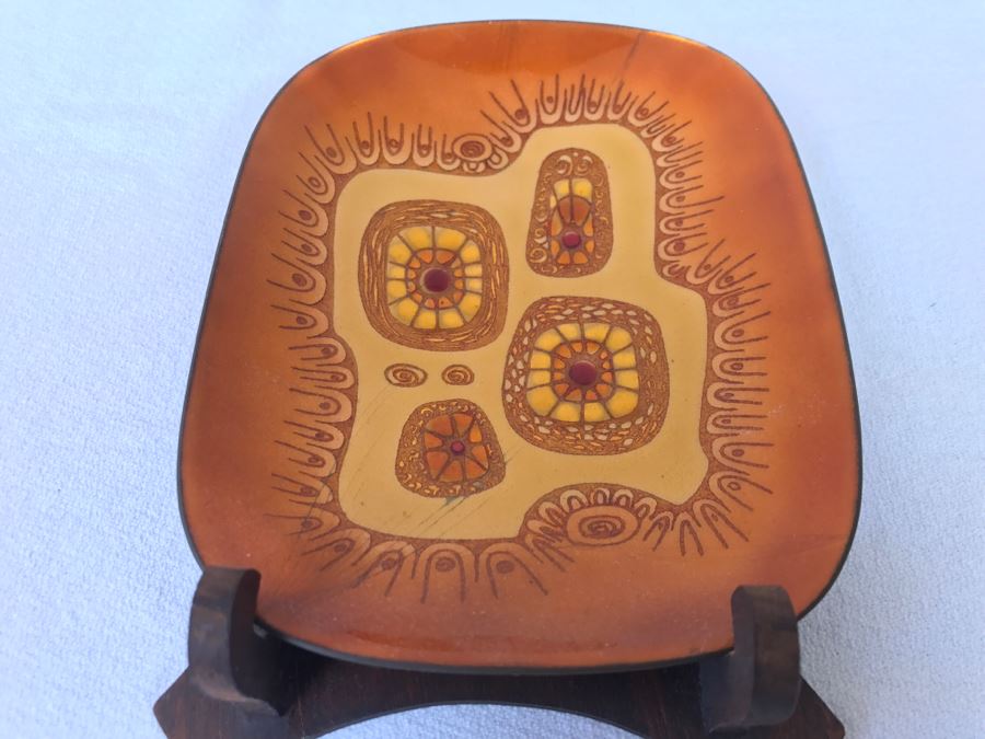 Phyllis Wallen Mid-Century Enamel On Copper Artwork With Stand San Diego [Photo 5]