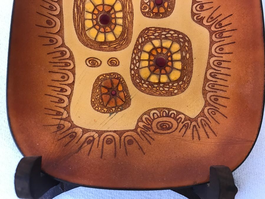 Phyllis Wallen Mid-Century Enamel On Copper Artwork With Stand San Diego [Photo 3]