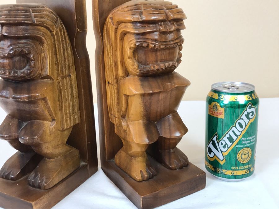 Pair Of Hand Carved Wooden TIKI Bookends [Photo 5]