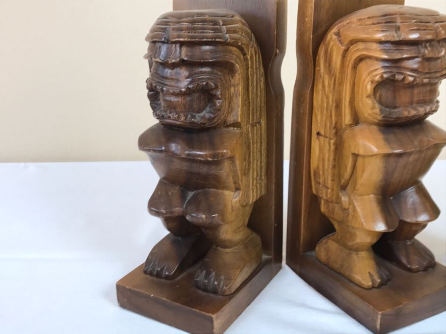Pair Of Hand Carved Wooden TIKI Bookends [Photo 6]
