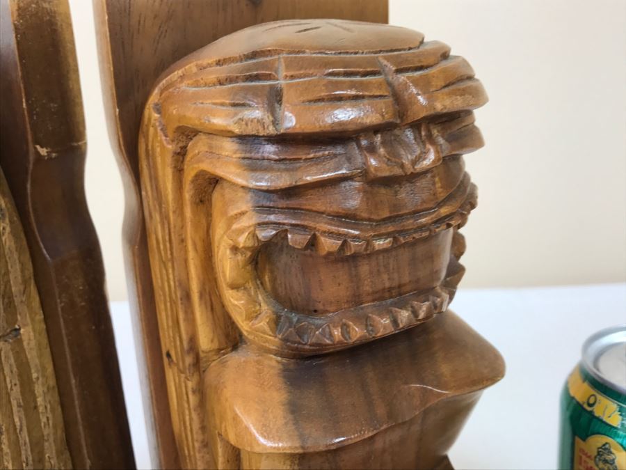 Pair Of Hand Carved Wooden TIKI Bookends [Photo 4]