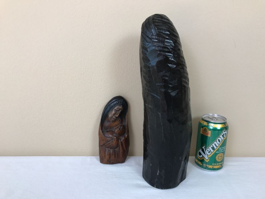 Pair Of Ethnic Carved Wooden Mother And Child Sculptures [Photo 14]